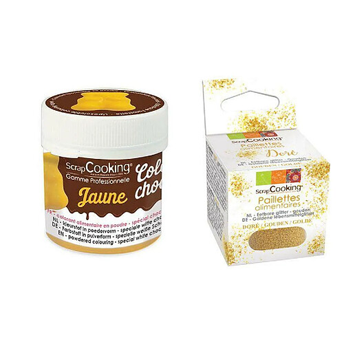 Scrapcooking Colorant alimentaire liposoluble jaune + paillettes dorées