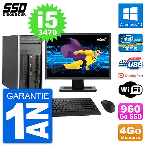 PC Tour HP 6300 CMT Ecran 22" Intel i5-3470 RAM 4Go SSD 960Go Windows 10 Wifi · Occasion