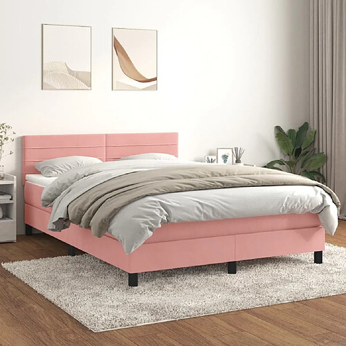 Maison Chic Lit Adulte - Lit simple Lit à sommier tapissier avec matelas moelleux - Meuble de Chambre - Rose 140x190 cm Velours -MN92672