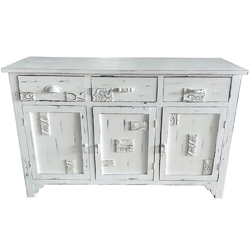 Pegane Buffet haut Meuble de rangement en coloris blanc vintage - Longueur 122 x Hauteur 71 x Profondeur 38 cm