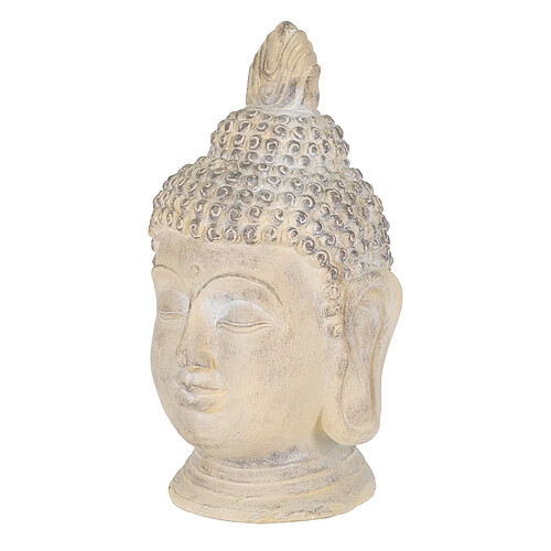 Ecd Germany Tête de Bouddha en pierre artificielle beige-gris objet décoratif statue 55 cm