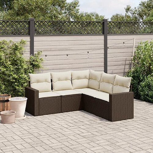 vidaXL Salon de jardin avec coussins 5 pcs marron résine tressée