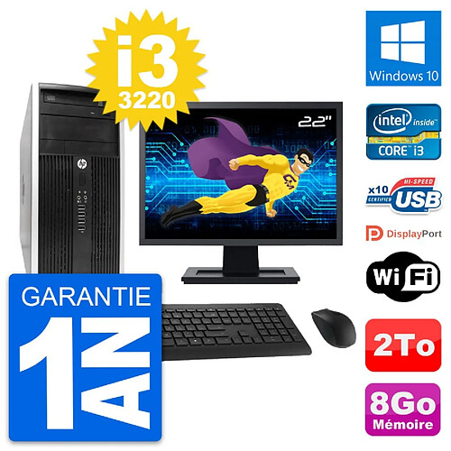 PC Tour HP Pro 6300 CMT Ecran 22" i3-3220 RAM 8Go Disque Dur 2To Windows 10 Wifi · Occasion