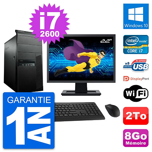 PC Tour Lenovo M91p Ecran 22" Core i7-2600 RAM 8Go Disque 2To Windows 10 Wifi · Occasion