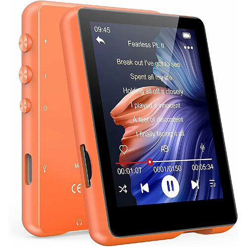 Vendos85 Lecteur MP3 de 2,4 pouce 32 go Bluetooth 5.0 orange