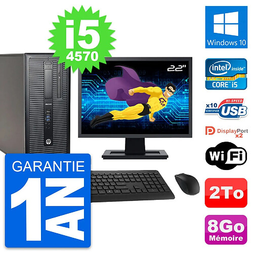 PC Tour HP EliteDesk 800 G1 Ecran 22" i5-4570 RAM 8Go Disque 2To Windows 10 Wifi · Occasion