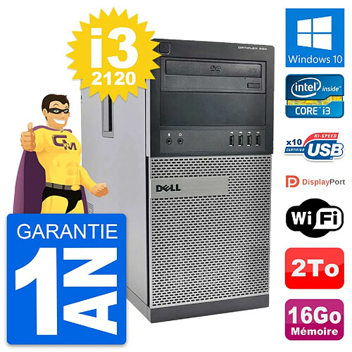 PC Tour Dell OptiPlex 990 Intel i3-2120 RAM 16Go Disque Dur 2To Windows 10 Wifi · Occasion