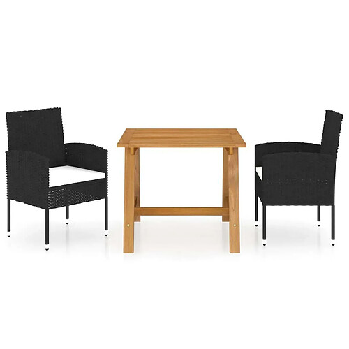 Salle à manger de jardin 3 pcs,Table et chaise à dîner Noir -MN34326