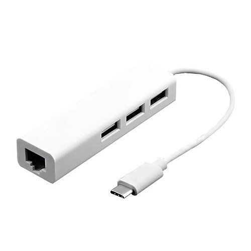 Wewoo Câble blanc pour MacBook 12 pouces / Chromebook Pixel 2015, Longueur: 13cm Adaptateur Ethernet USB-C 3.1 / Type-C 100 Mbps avec Hub USB 2.0 3 ports