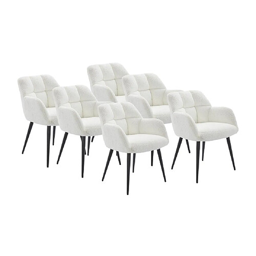 Lot de 6 chaises avec accoudoirs - Tissu bouclette et métal noir - Blanc - PEGA de PASCAL MORABITO