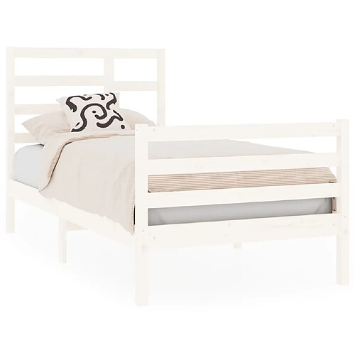 Maison Chic Lit Moderne Chambre - Cadre/structure de lit pour adulte Blanc Bois massif 90x190 cm Simple -MN60226