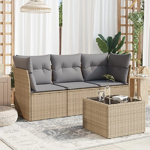 vidaXL Salon de jardin avec coussins 4 pcs beige résine tressée