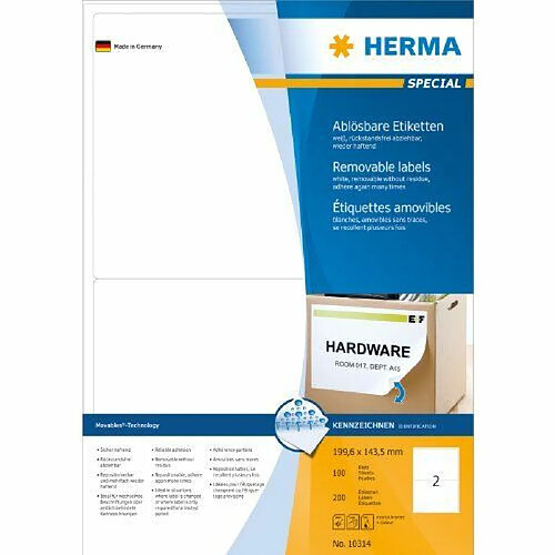 Herma 10314 Étiquettes movables/amovibles 199,6 x 143,5 A4 200 pièces Blanc