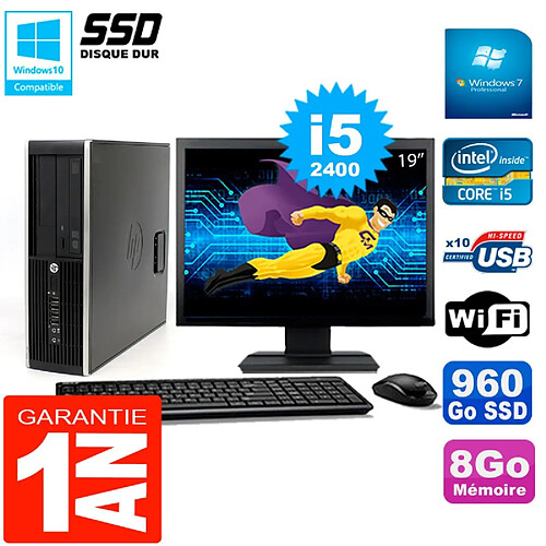 PC HP Compaq 8300 SFF Ecran 19" Core I5-2400 RAM 8Go Disque 960 Go SSD Wifi W7 · Occasion