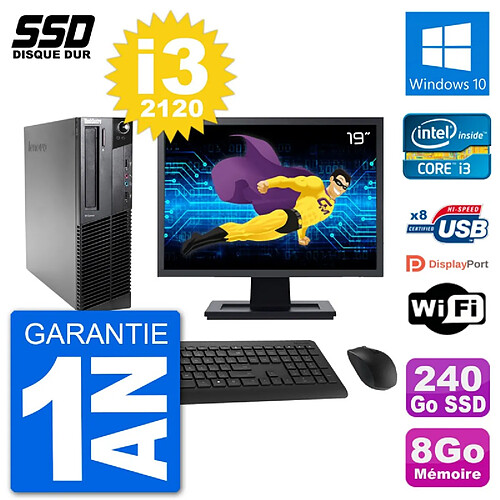 PC Lenovo M92p SFF Ecran 19" Intel i3-2120 RAM 8Go SSD 240Go Windows 10 Wifi · Occasion