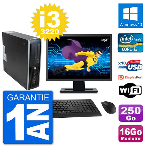 PC HP 8300 SFF Ecran 22" Intel i3-3220 RAM 16Go Disque 250Go Windows 10 Wifi · Occasion