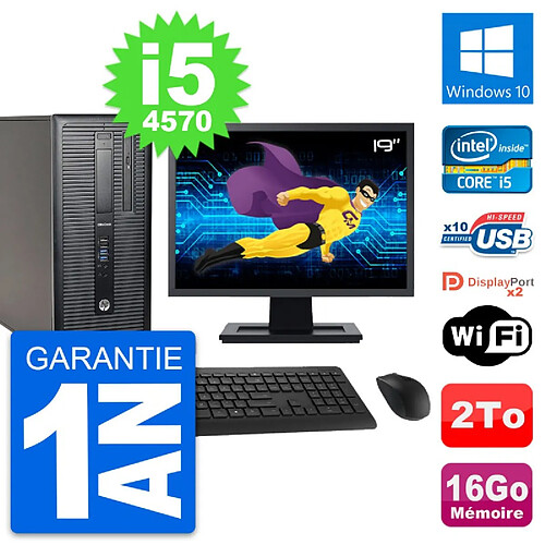 PC Tour HP 800 G1 Ecran 19" Intel i5-4570 RAM 16Go Disque 2To Windows 10 Wifi · Occasion