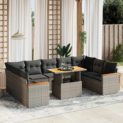 vidaXL Salon de jardin avec coussins 10 pcs gris résine tressée