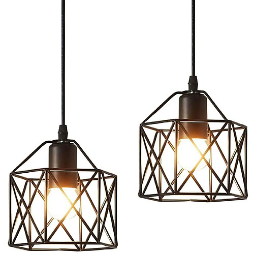 Stoex Lot de 2 Lustre Suspension Métal Noir, Plafonnier Salle à Manger Fer Forgé, Câb