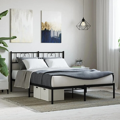 Maison Chic Lit adulte - Cadre de lit métal avec tête de lit,Structure du lit Contemporain pour chambre noir 135x190 cm -MN26664