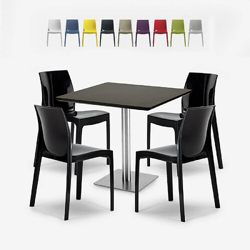 Grand Soleil Lot De 4 Chaises Polypropylène Empilables Table Horeca Noir 90x90cm Yanez Black, Couleur: Noir