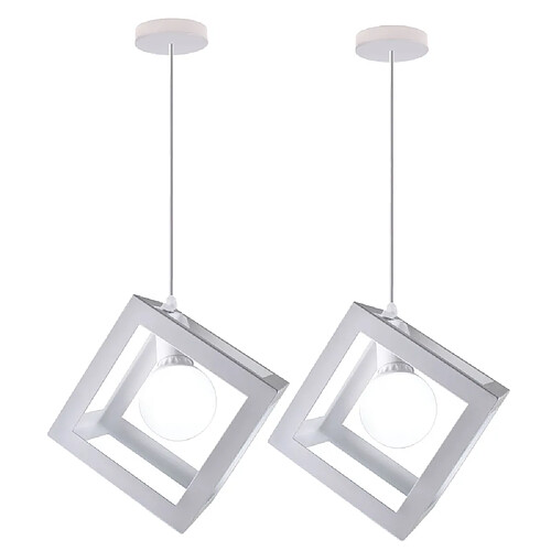 Stoex 2PCS Suspension Lustre en Forme de Cube Suspension Luminaire Moderne Plafonnier Rétro Vintage Blanc