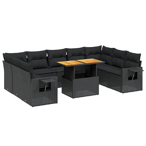 Maison Chic Salon de jardin 10 pcs avec coussins, Ensemble Tables et chaises d'extérieur noir résine tressée -GKD164700