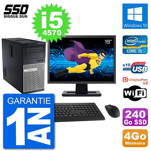 PC Tour Dell 7020 Ecran 19" Intel Core i5-4570 RAM 4Go SSD 240Go Windows 10 Wifi · Occasion