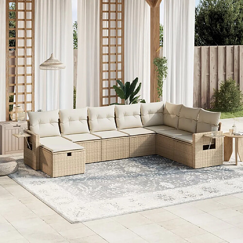 vidaXL Salon de jardin avec coussins 8 pcs beige résine tressée