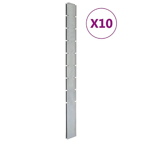 vidaXL Poteaux de clôture 10 pcs argenté 220 cm&nbsp;acier galvanisé