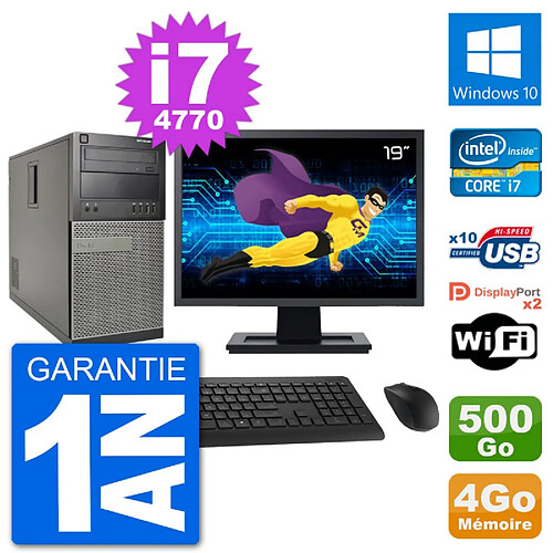 PC Tour Dell 7020 Ecran 19" Intel i7-4770 RAM 4Go Disque 500Go Windows 10 Wifi · Occasion