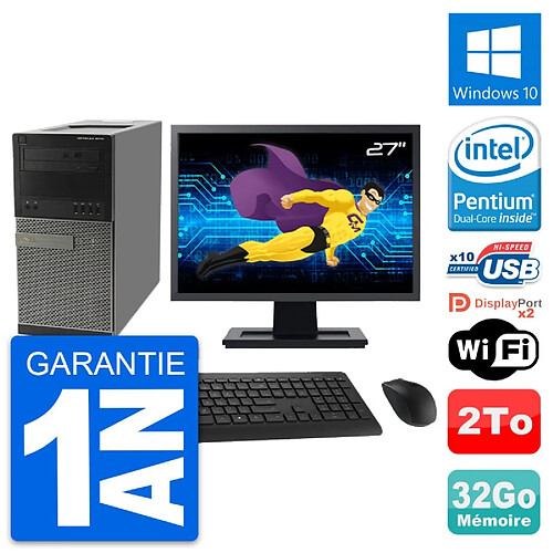 PC Tour Dell 9010 Ecran 27" Intel G630 RAM 32Go Disque Dur 2To Windows 10 Wifi · Occasion