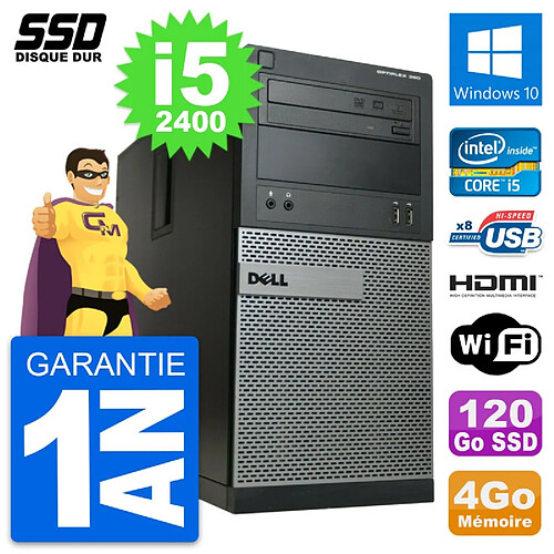 PC Tour Dell OptiPlex 390 MT Core i5-2400 RAM 4Go SSD 120Go HDMI Windows 10 Wifi · Occasion