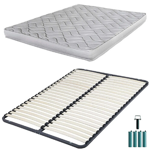 Ebac Matelas mousse + Sommier démonté 140x190 Melissa - Hauteur 13 cm - Soutien ferme