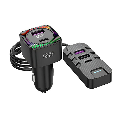 XO Émetteur FM Bluetooth Chargeur Allume cigare Multiports USB et USB C Noir