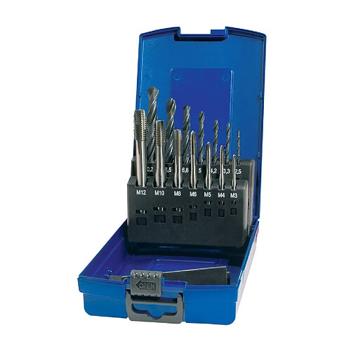 PROMAT Jeu de tarauds de machine DIN 371/376 C VA M3-M12 14unités.HSS-Co coffret plastique.