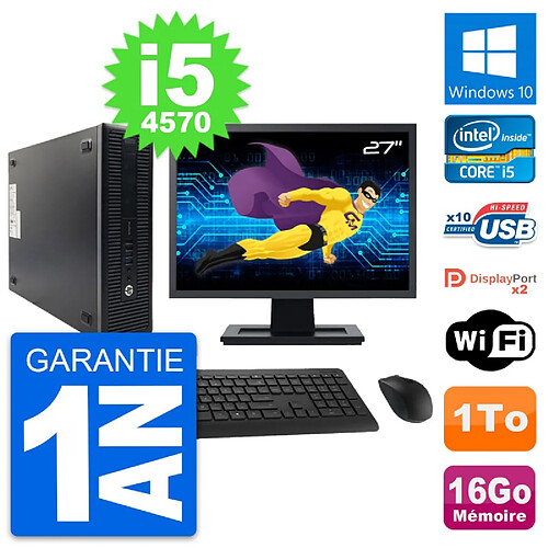 PC HP 600 G1 SFF Ecran 27" Intel i5-4570 RAM 16Go Disque Dur 1To Windows 10 Wifi · Occasion