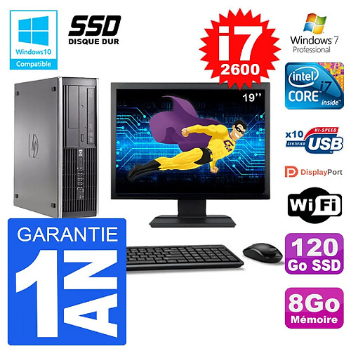 PC HP 6200 SFF Ecran 19" Intel i7-2600 RAM 8Go SSD 120Go Graveur DVD Wifi W7 · Occasion