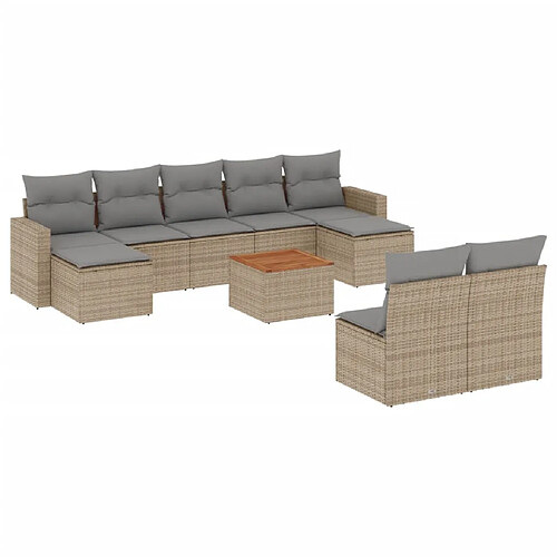 Maison Chic Ensemble Tables et chaises à dîner d'extérieur 10 pcs avec coussins,Salon de jardin mélange beige résine tressée -GKD358672