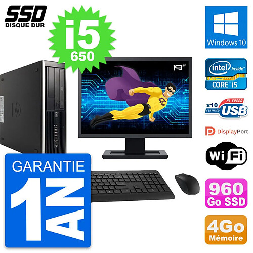 PC HP 8100 SFF Ecran 19" Intel Core i5-650 RAM 4Go SSD 960Go Windows 10 Wifi · Occasion