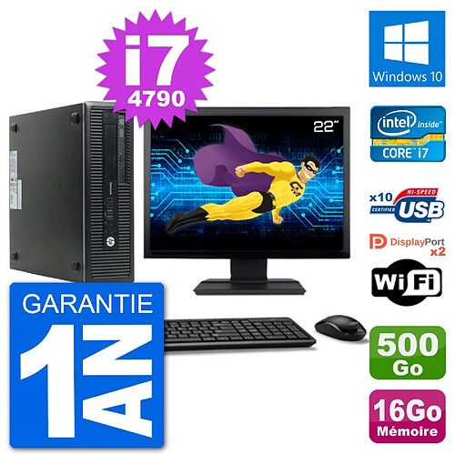 PC HP 800 G1 Ecran 22" Core i7-4790 RAM 16Go Disque 500Go Windows 10 Wifi · Occasion