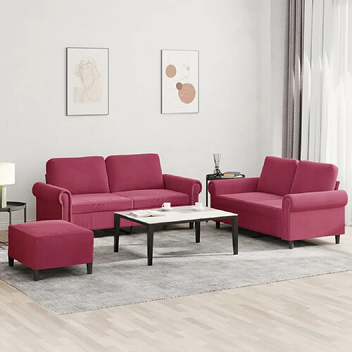 vidaXL Ensemble de canapés 3 pcs avec coussins Rouge bordeaux Velours