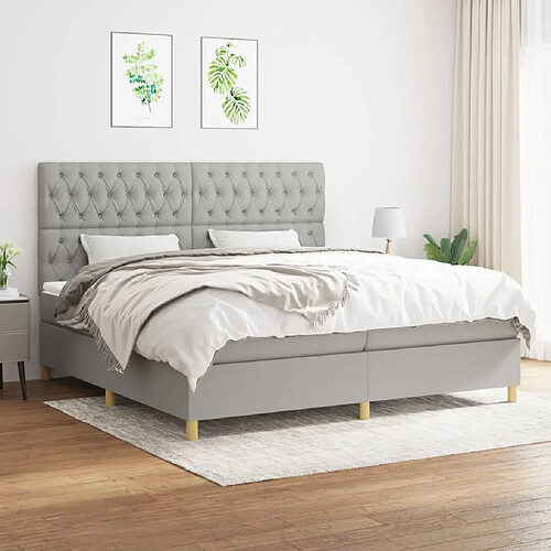 vidaXL Sommier à lattes de lit avec matelas Gris clair 200x200cm Tissu