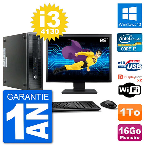 PC HP 800 G1 Ecran 22" Core i3-4130 RAM 16Go Disque 1To Windows 10 Wifi · Occasion