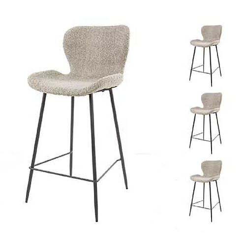 Mes Lot de 4 chaises de bar 47x51x99 cm en tissu bouclette sable - SORAYA