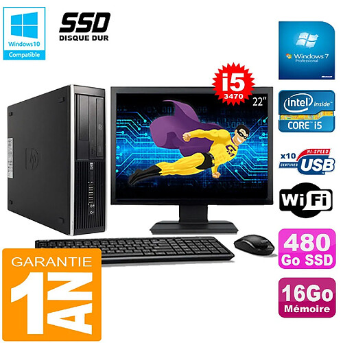 PC HP Compaq Pro 6300 SFF I5-3470 16Go 480Go SSD Graveur DVD Wifi W7 Ecran 22" · Occasion