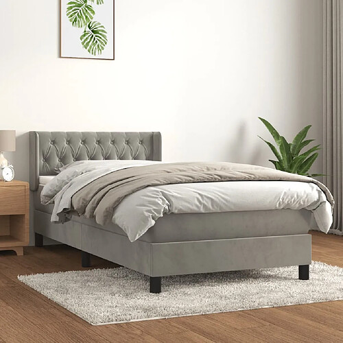 Maison Chic Lit Adulte - Lit simple Lit à sommier tapissier et matelas moelleux - Meuble de Chambre - Gris clair 100x200cm Velours -MN87703