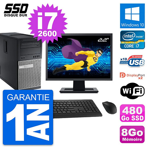 PC Tour Dell OptiPlex 9010 Ecran 22" i7-2600 RAM 8Go SSD 480Go Windows 10 Wifi · Occasion