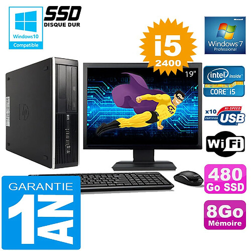 PC HP Compaq 8300 SFF Core I5-2400 Ram 8Go Disque 480 Go SSD Wifi W7 Ecran 19" · Occasion