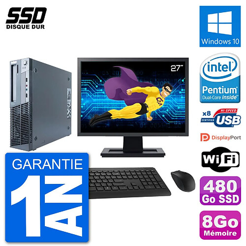 PC Lenovo M91p SFF Ecran 27" Intel G630 RAM 8Go SSD 480Go Windows 10 Wifi · Occasion